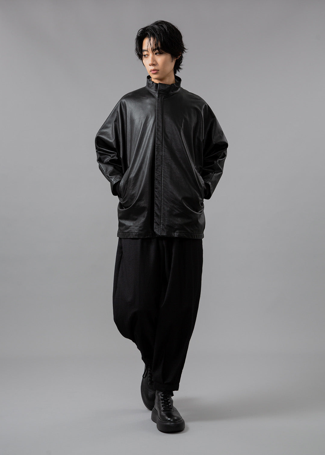 Matou Stand Collar Leather Jacket