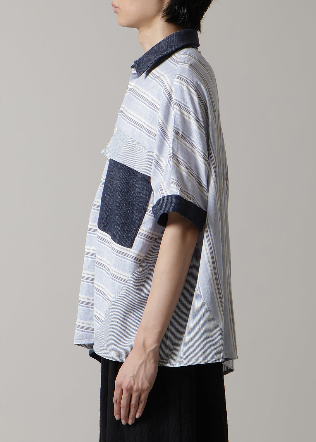 Blocking Side Long Shirt Cotton