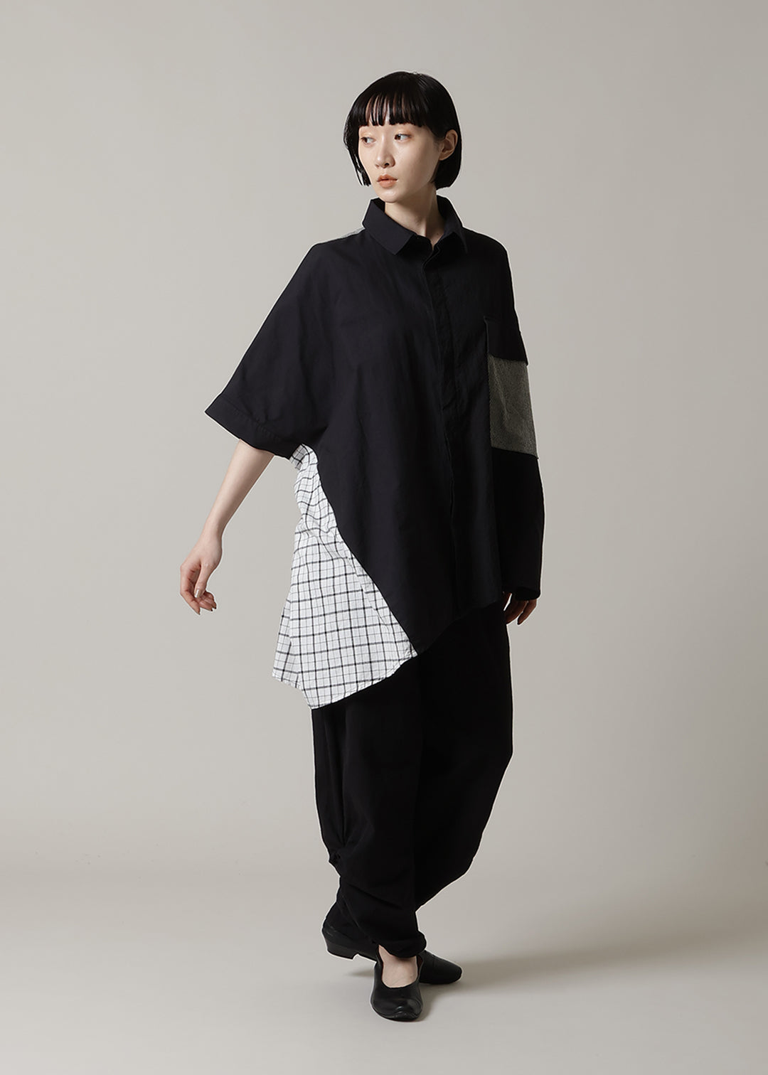 Blocking Side Long Shirt Cotton
