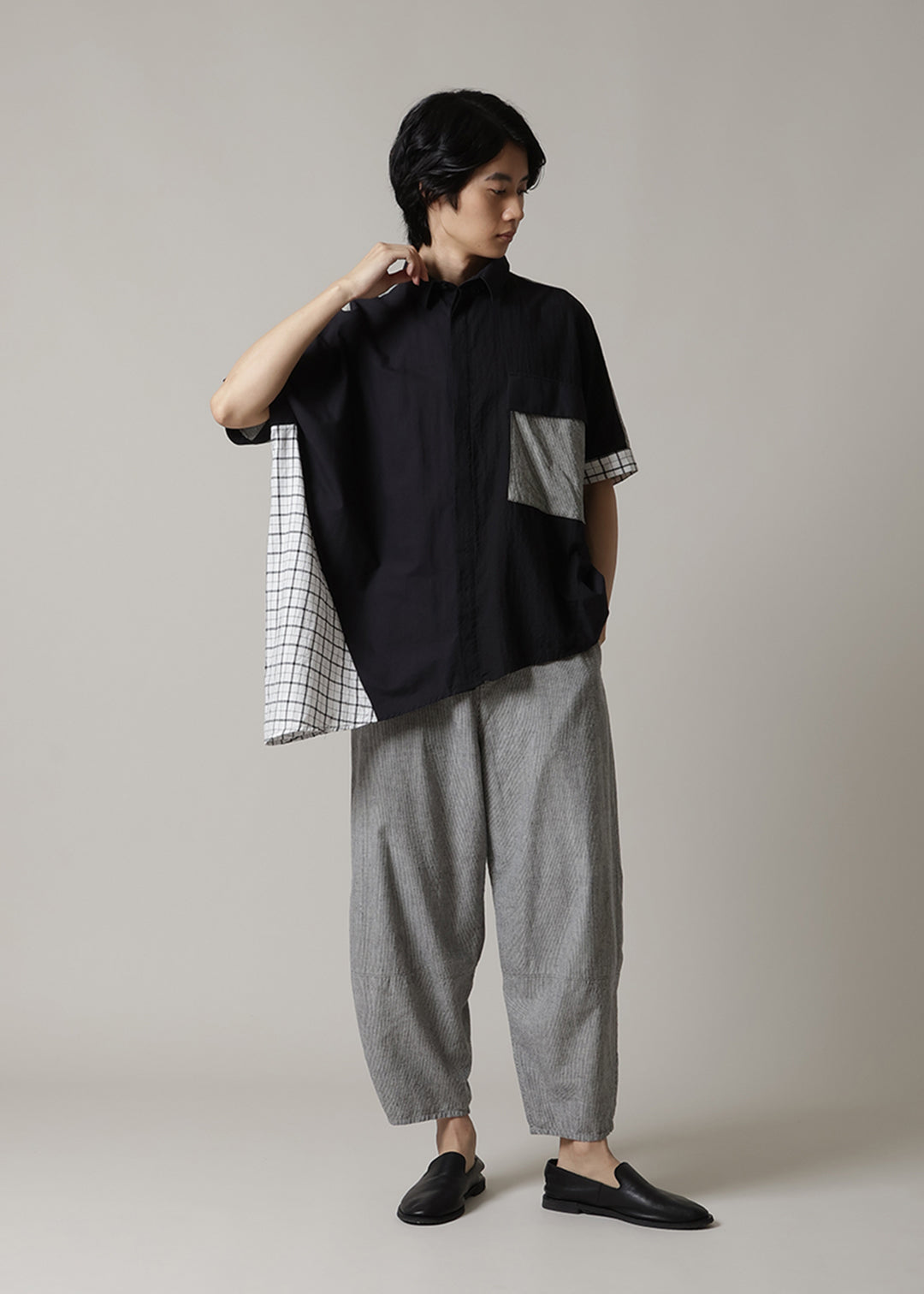 Blocking Side Long Shirt Cotton
