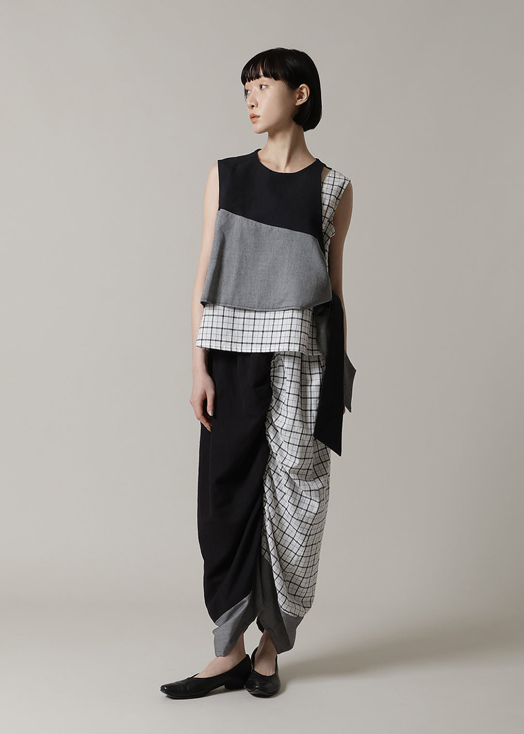Blocking Side Tie Tops Cotton