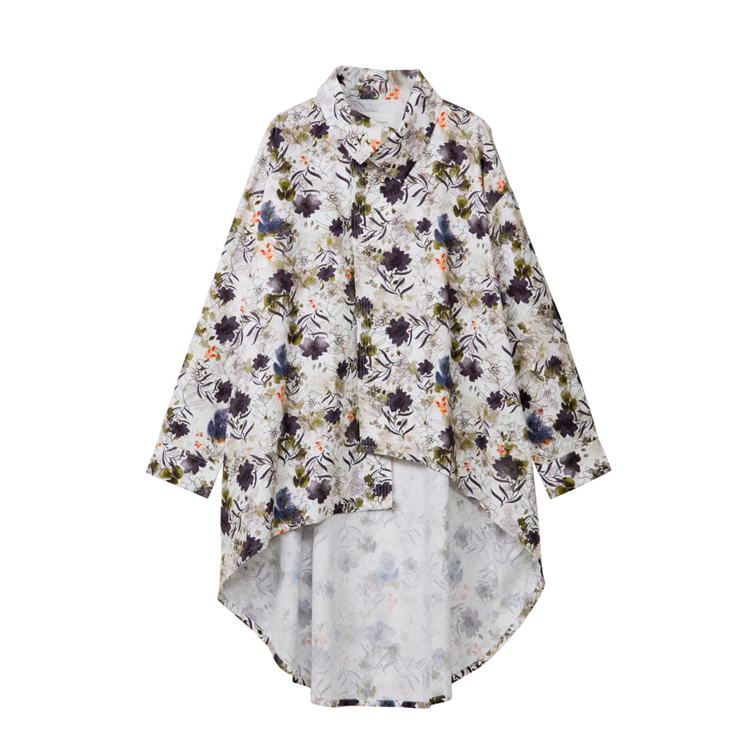 Sculpted Drape Shirt Printed Poplin