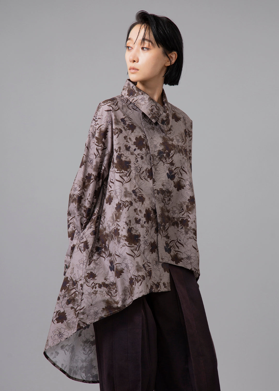 Sculpted Drape Shirt Printed Poplin