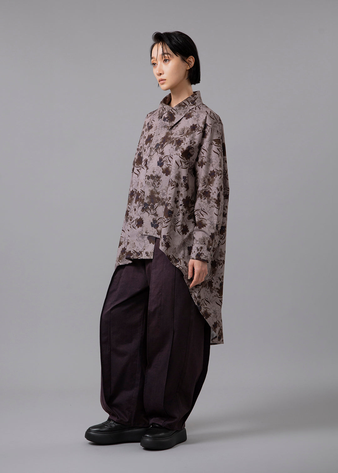 Sculpted Drape Shirt Printed Poplin