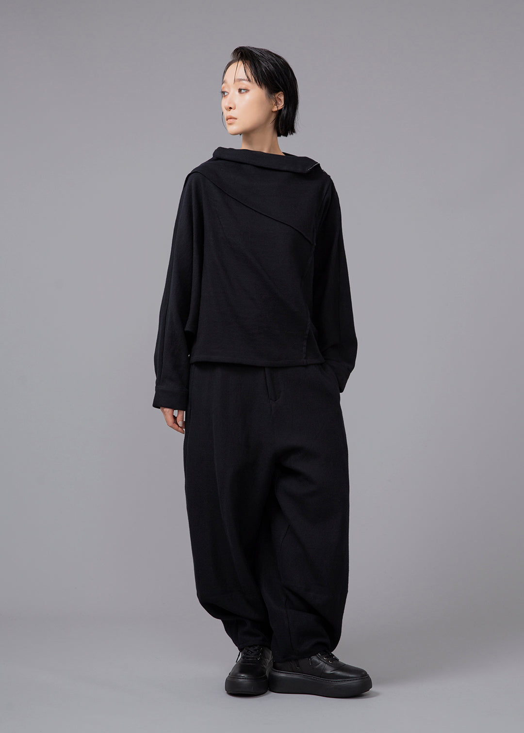 Sculpted Dolman Pullover Wool Khadi