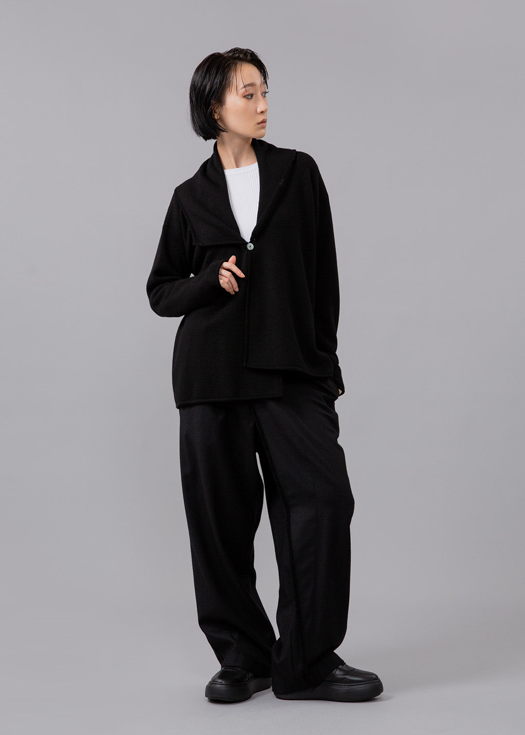 Asymme Big Collar Cardigan Wool