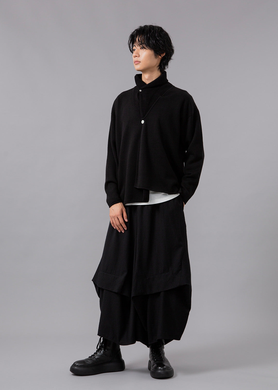 Asymme Big Collar Cardigan Wool