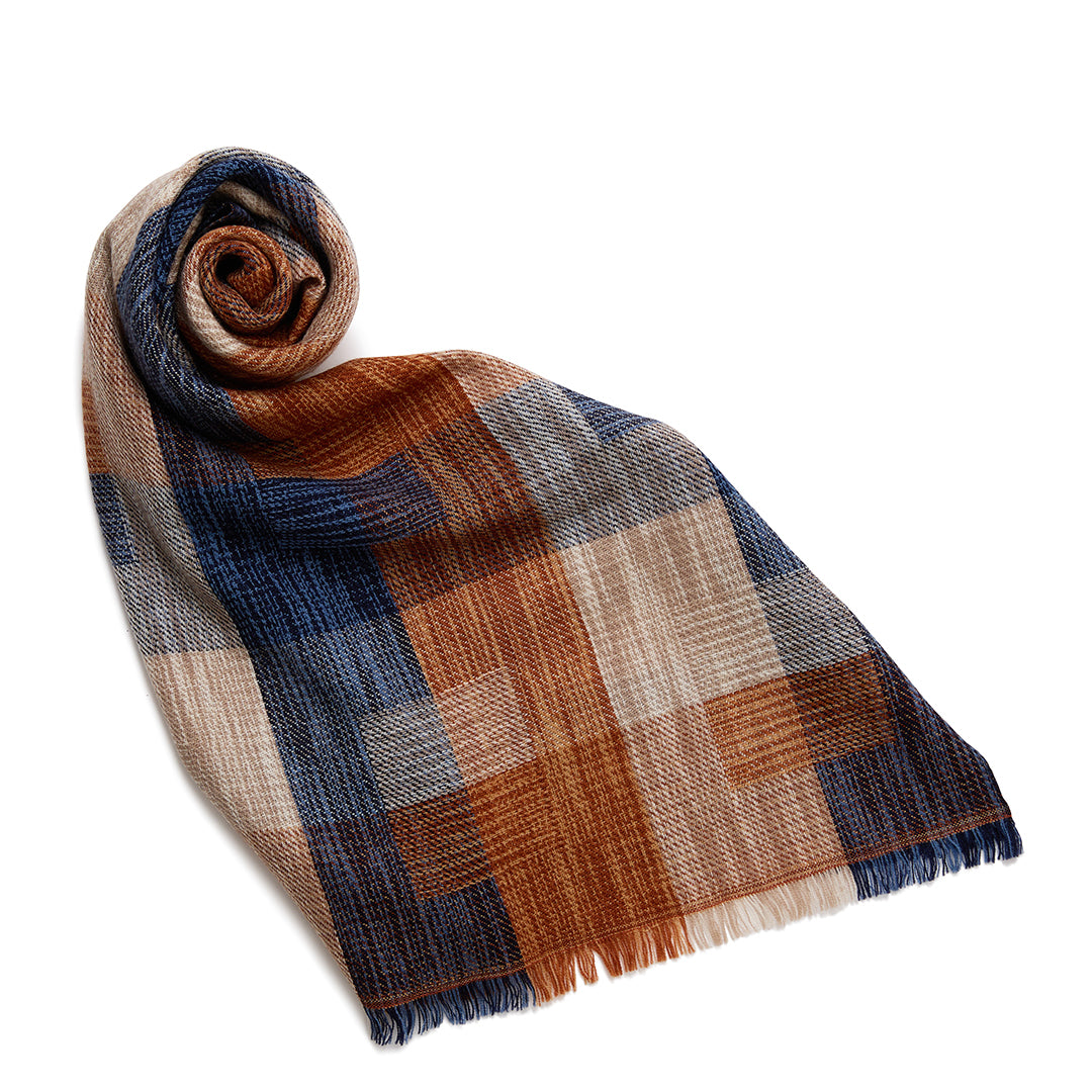 Ikat Block Check Wool Stole