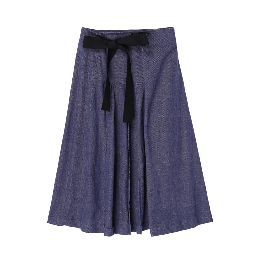 Denim Two-tone Pleat Skirt
